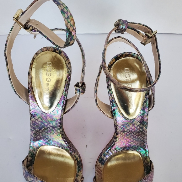 Metallic Heel Sandals Irredescent Snakeprint Ankle Wrap Size 6.5 "rockie" - Picture 7 of 13